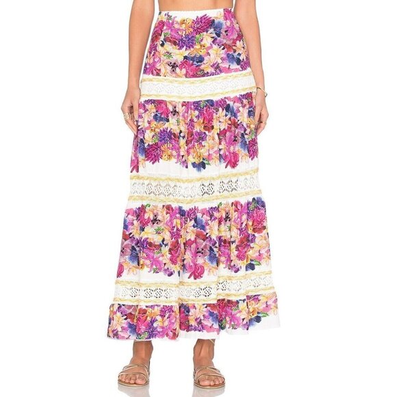 Cecilia Prado Maxi Peasant Skirt Size Small Floral Crochet Tiered Beachy Boho - Picture 3 of 12